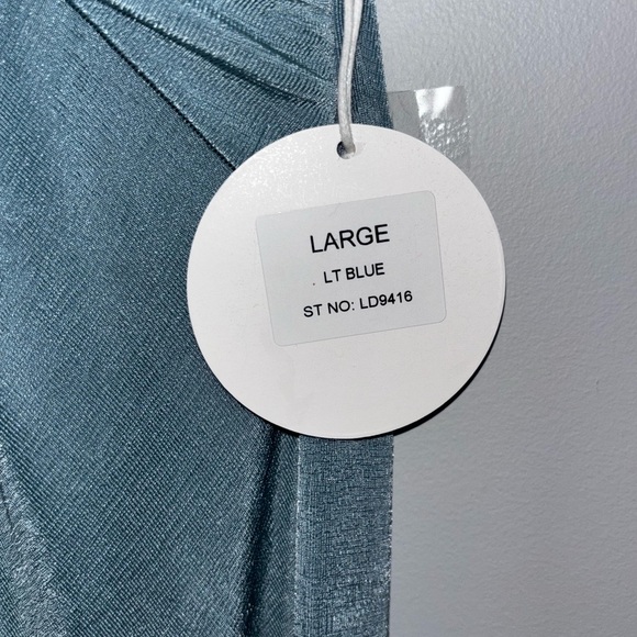 Luxxel Dusty Blue Halter Twist Prom Dress - Picture 3 of 8